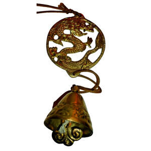 Vintage‎ Chinese Brass Bell Dragon Wall hanging Small